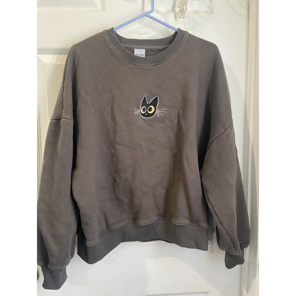 OFF SCRIPT Embroidered Sweatshirt Unisex  L Anime Streetwear Graphic Crewneck